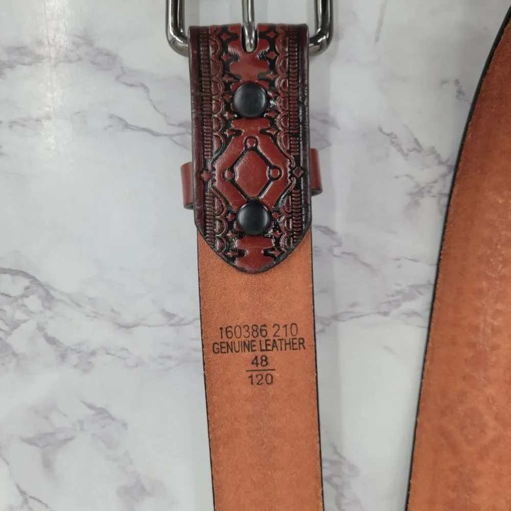 Red Brown Embossed Leather Belt